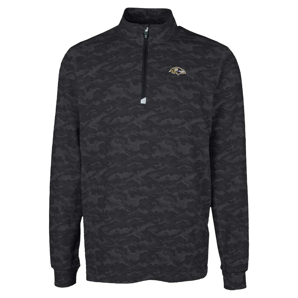 Baltimore Ravens Cutter & Buck Traverse Camo Print Stretch Quarter-Zip Top - Black for sale