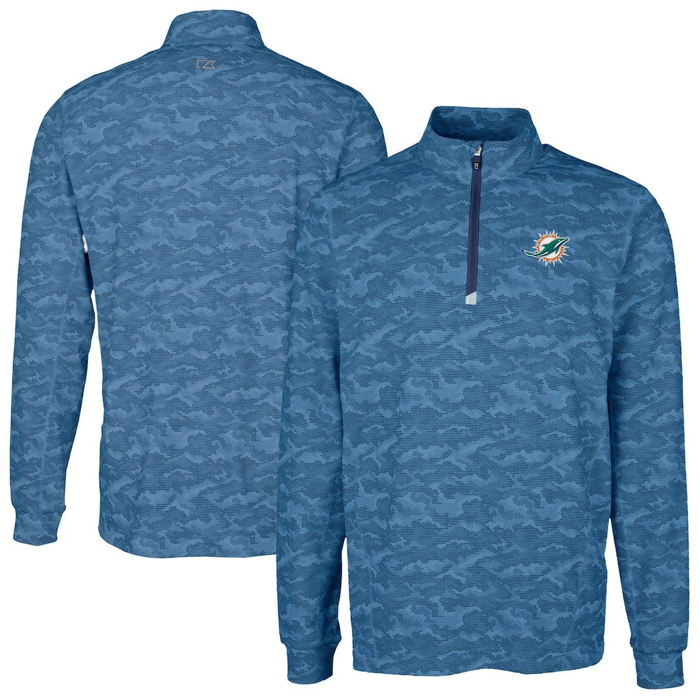Miami Dolphins Cutter & Buck Traverse Camo Print Stretch Quarter-Zip Top - Navy for sale