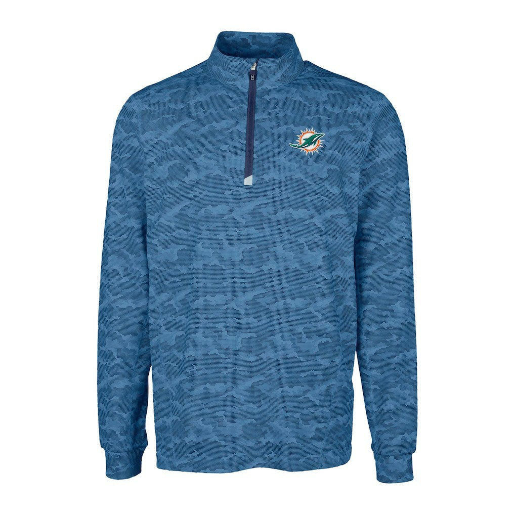 Miami Dolphins Cutter & Buck Traverse Camo Print Stretch Quarter-Zip Top - Navy for sale