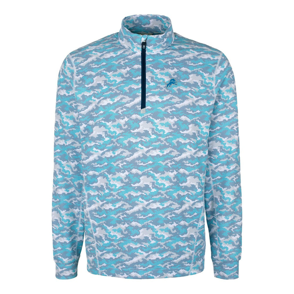Detroit Lions Cutter & Buck Traverse Camo Print Stretch Quarter-Zip Pullover Top - Blue outlet
