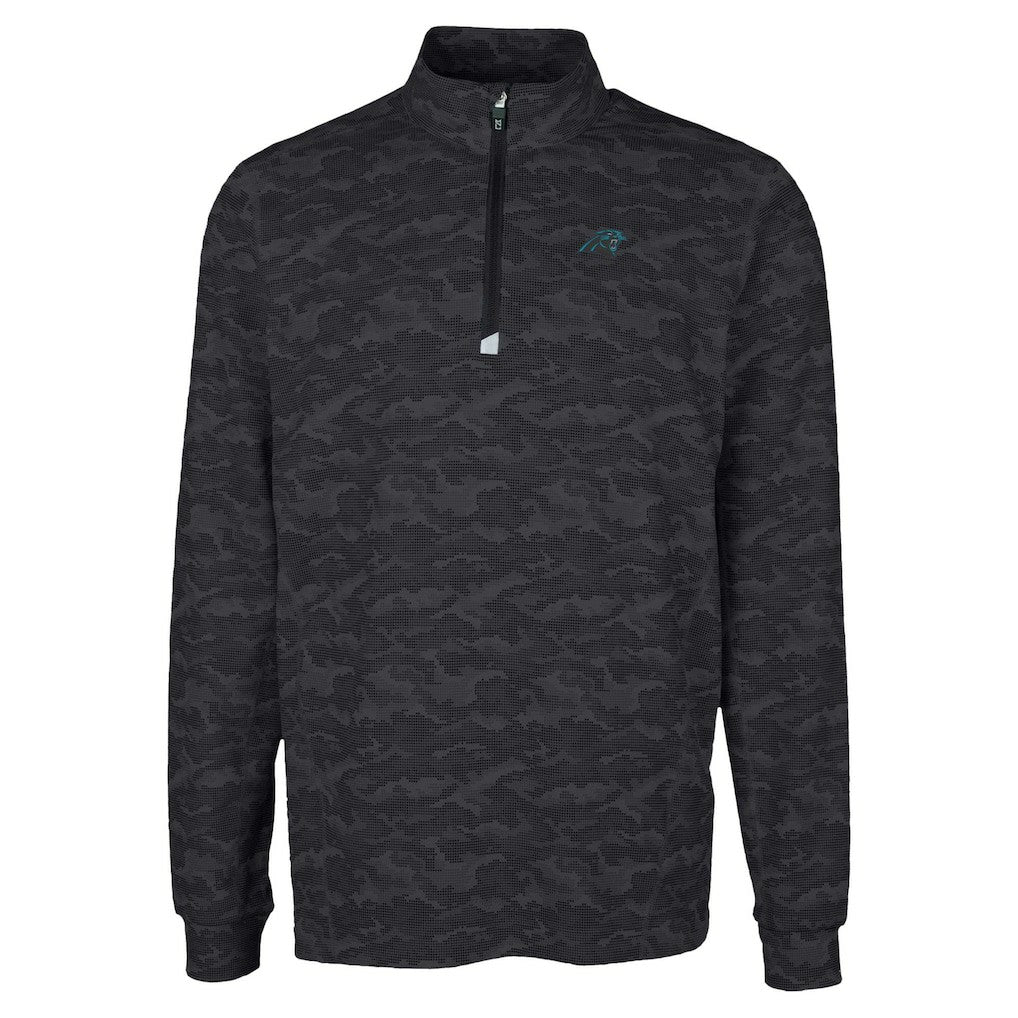 Carolina Panthers Cutter & Buck Traverse Camo Print Stretch Quarter-Zip Top - Black discount