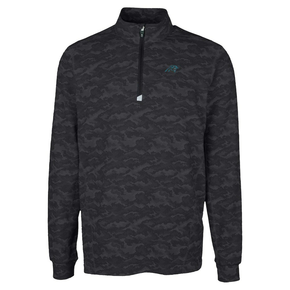 Carolina Panthers Cutter & Buck Traverse Camo Print Stretch Quarter-Zip Top - Black discount