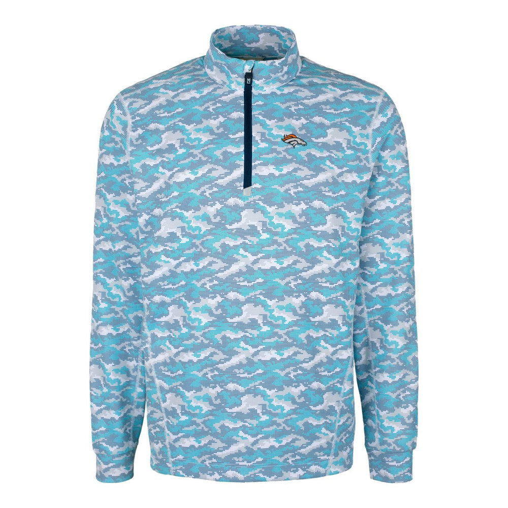 Denver Broncos Cutter & Buck Traverse Camo Print Stretch Quarter-Zip Pullover Top - Blue online