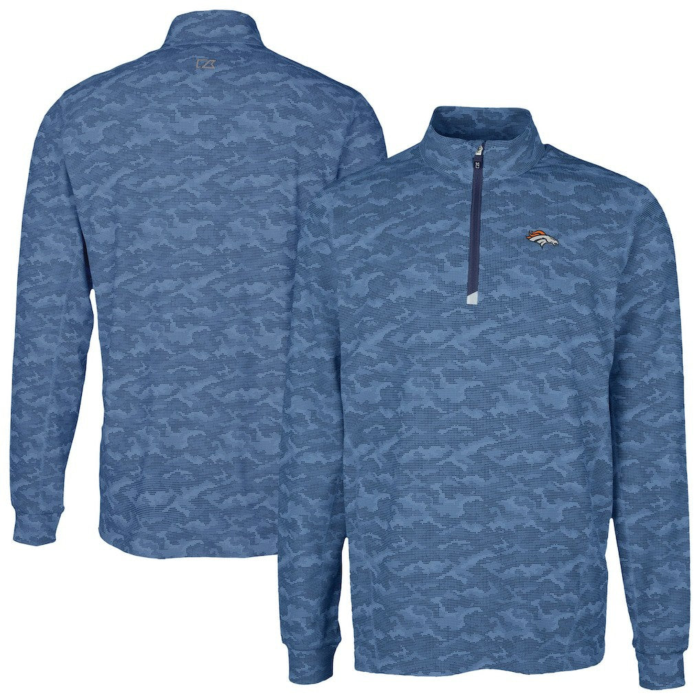 Denver Broncos Cutter & Buck Traverse Camo Print Stretch Quarter-Zip Top - Navy on sale