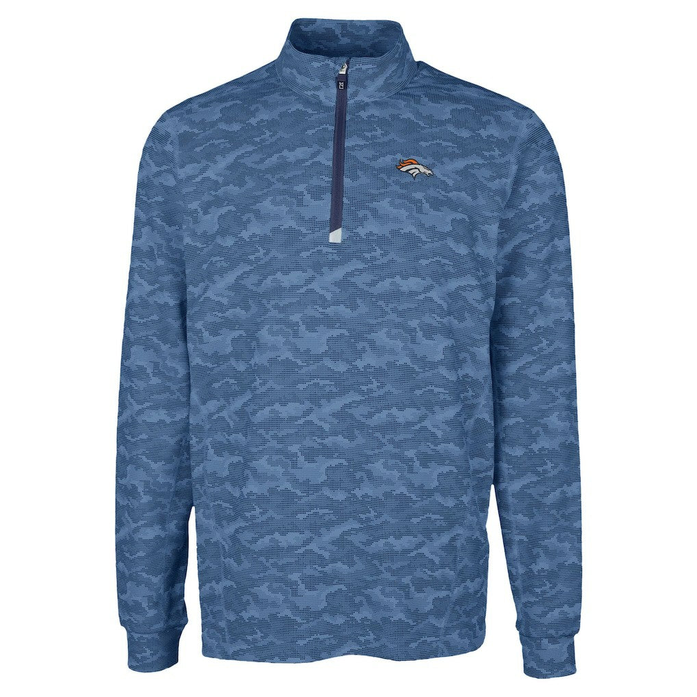 Denver Broncos Cutter & Buck Traverse Camo Print Stretch Quarter-Zip Top - Navy on sale