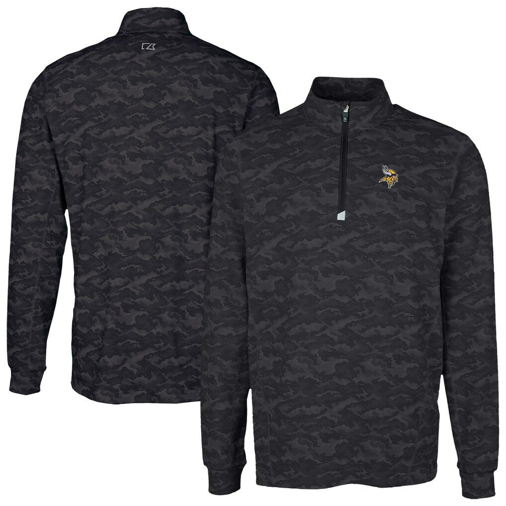 Minnesota Vikings Cutter & Buck Traverse Camo Print Stretch Quarter-Zip Top - Black discount