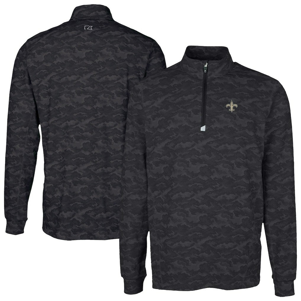 New Orleans Saints Cutter & Buck Traverse Camo Print Stretch Quarter-Zip Top - Black outlet