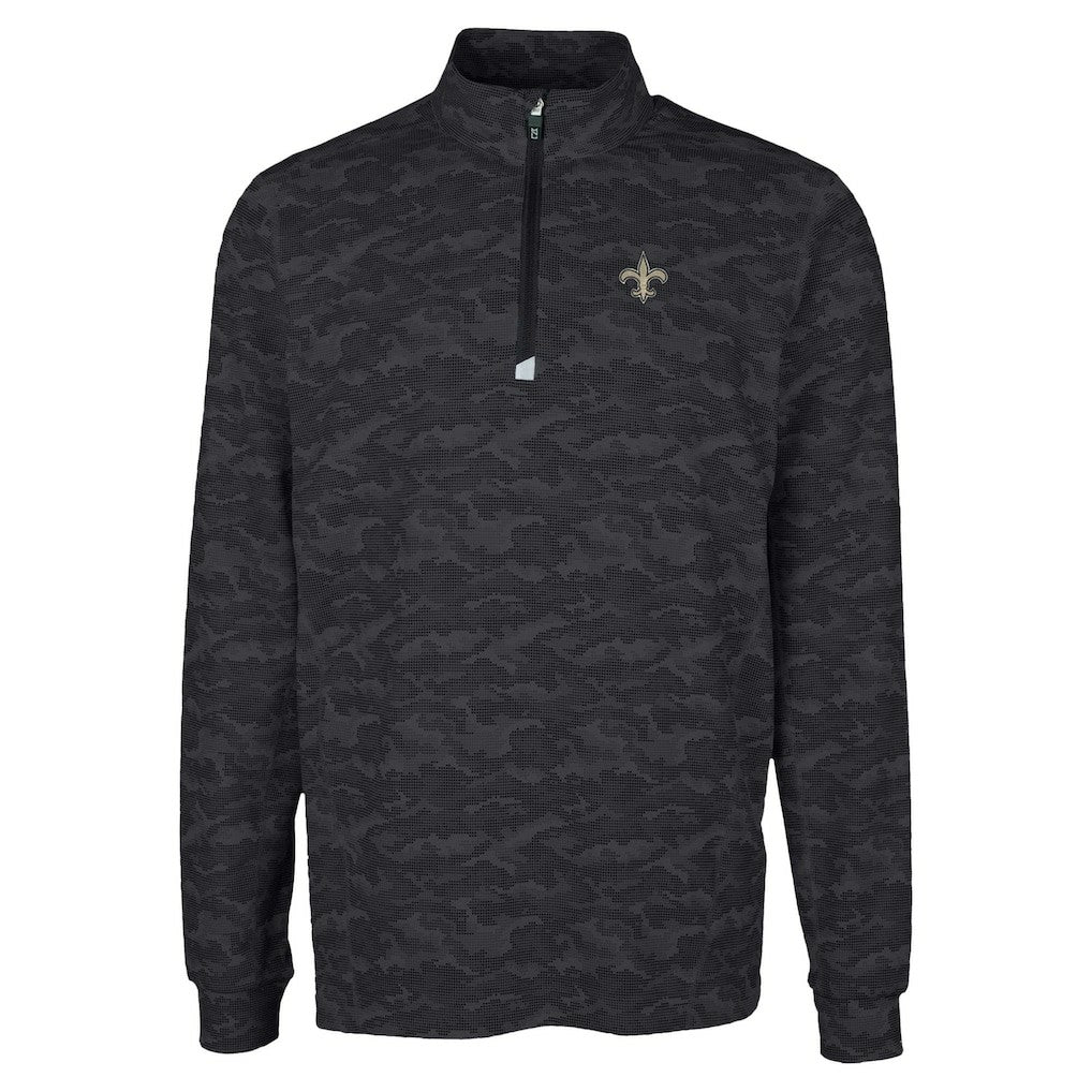 New Orleans Saints Cutter & Buck Traverse Camo Print Stretch Quarter-Zip Top - Black outlet