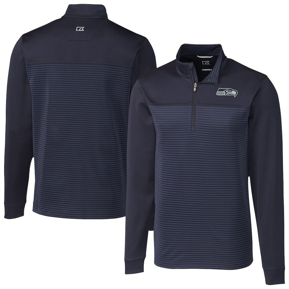 Seattle Seahawks Cutter & Buck Traverse Stripe Stretch DryTec Quarter-Zip Top - Navy cheap