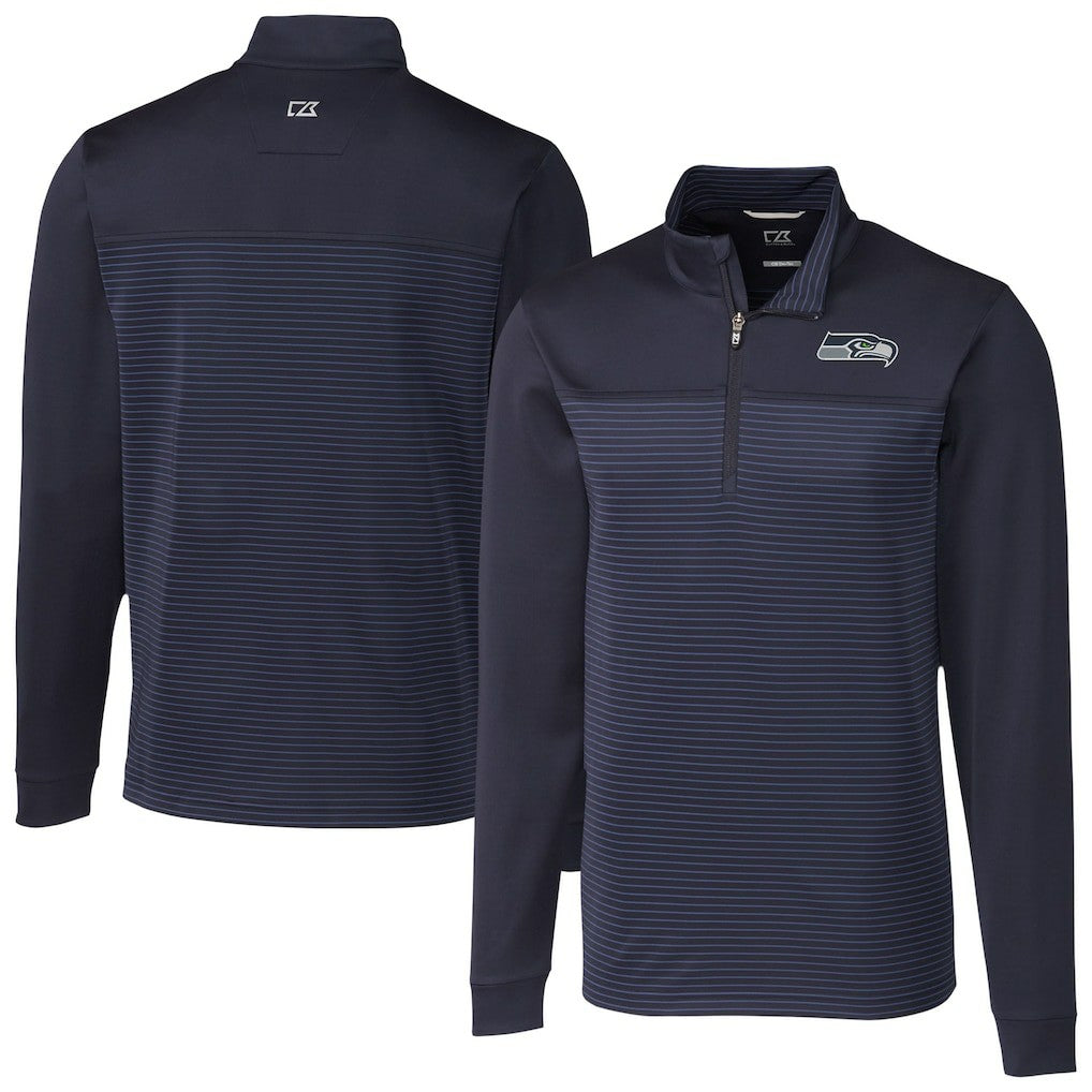 Seattle Seahawks Cutter & Buck Traverse Stripe Stretch DryTec Quarter-Zip Top - Navy cheap