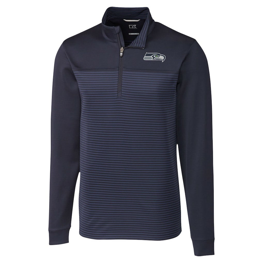 Seattle Seahawks Cutter & Buck Traverse Stripe Stretch DryTec Quarter-Zip Top - Navy cheap