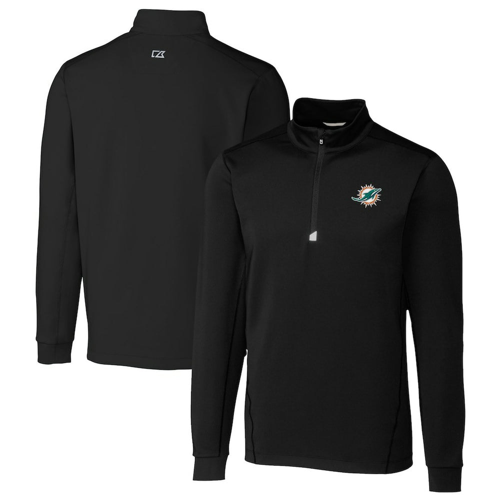 Miami Dolphins Cutter & Buck Big & Tall Traverse Eco Tri-Blend DryTec Quarter-Zip Jacket - Black cheap