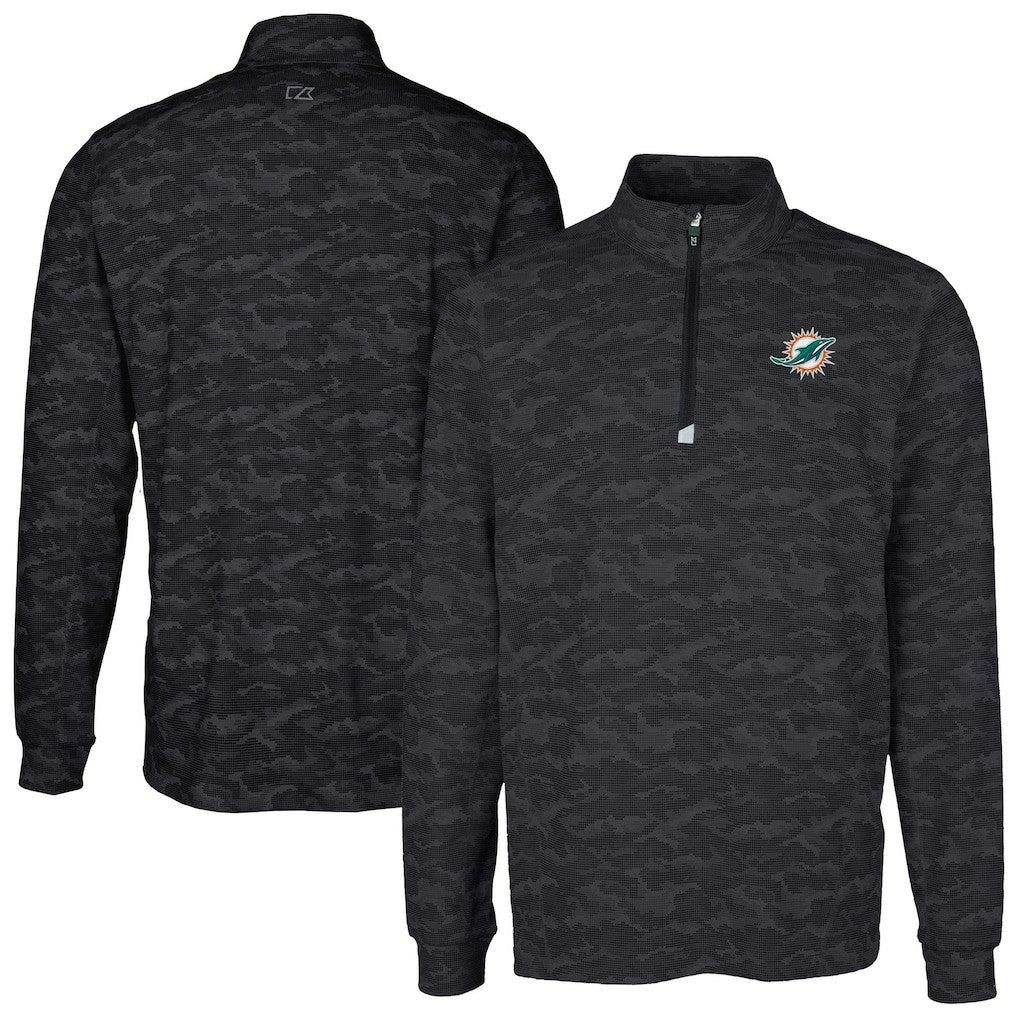 Miami Dolphins Cutter & Buck Big & Tall Traverse Eco Camo Tri-Blend DryTec Quarter-Zip Jacket - Black on sale