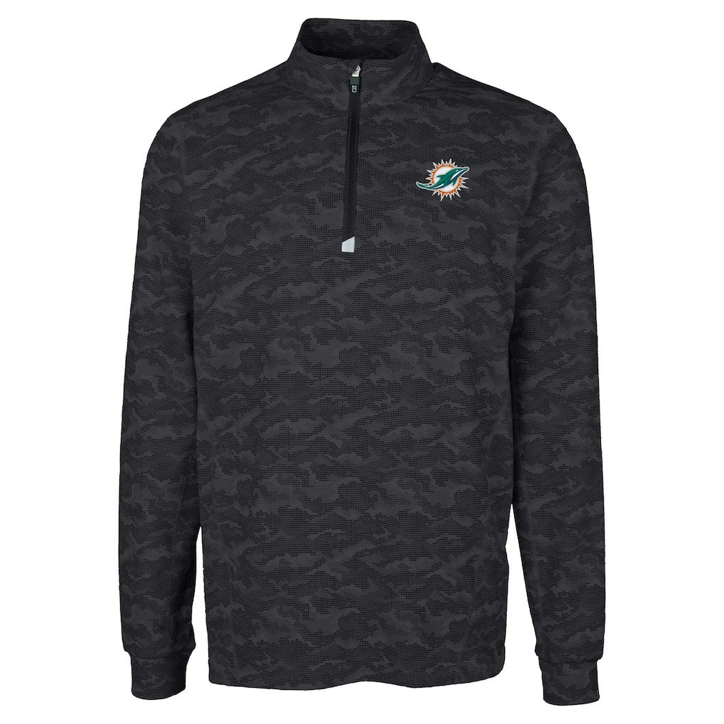 Miami Dolphins Cutter & Buck Big & Tall Traverse Eco Camo Tri-Blend DryTec Quarter-Zip Jacket - Black on sale