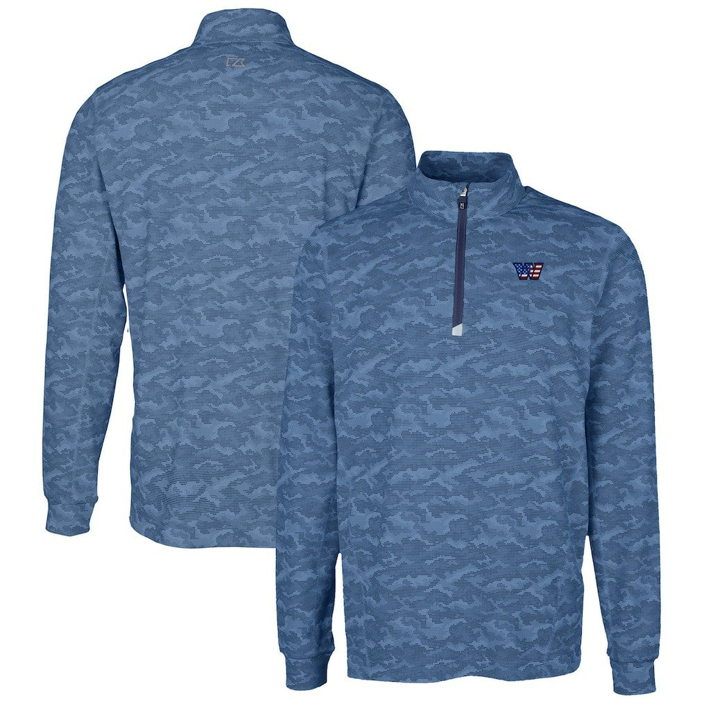 Washington Commanders Cutter & Buck Big & Tall Americana Traverse Eco Camo Tri-Blend DryTec Quarter-Zip Jacket - Navy on sale