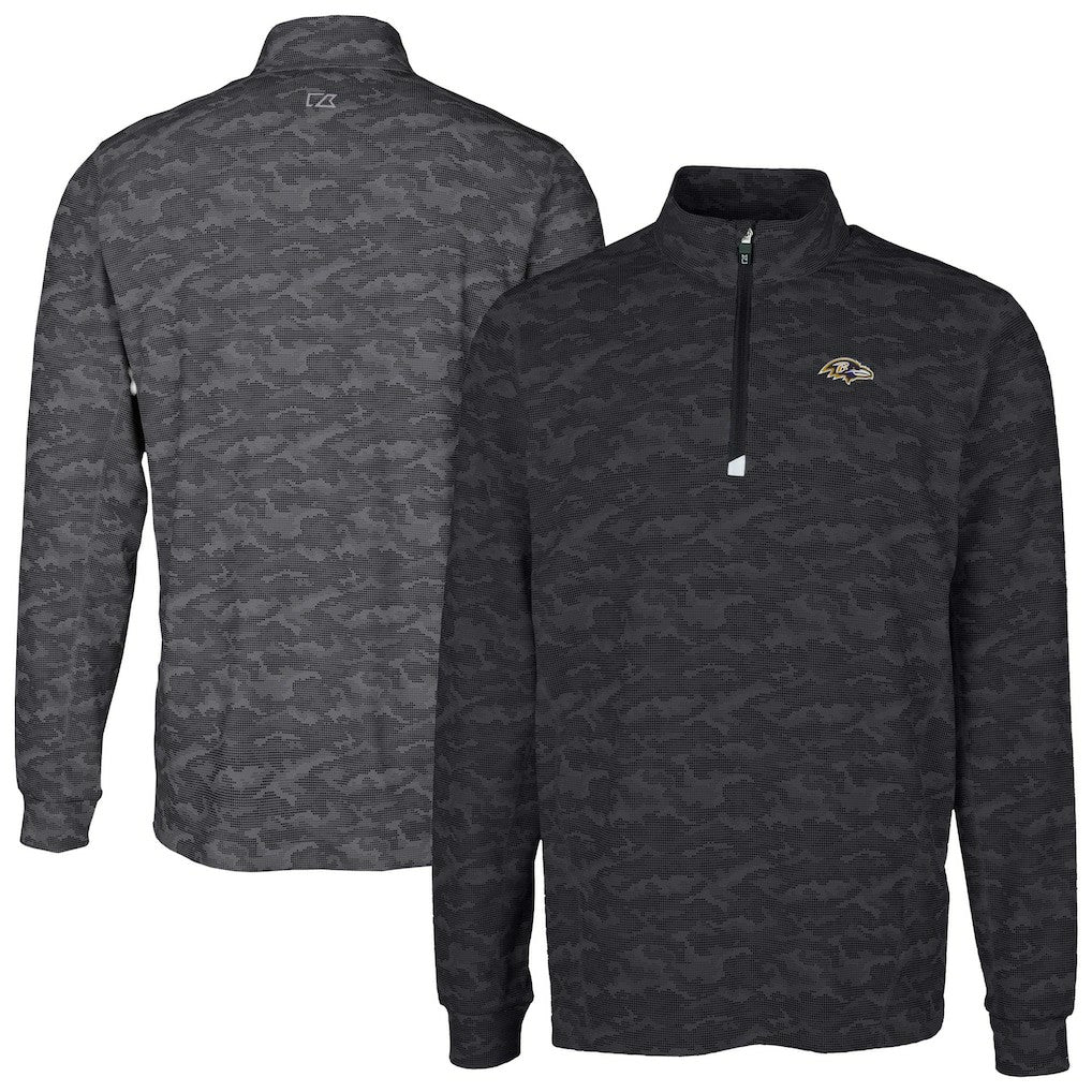 Baltimore Ravens Cutter & Buck Big & Tall Traverse Eco Camo Tri-Blend DryTec Quarter-Zip Jacket - Black sale