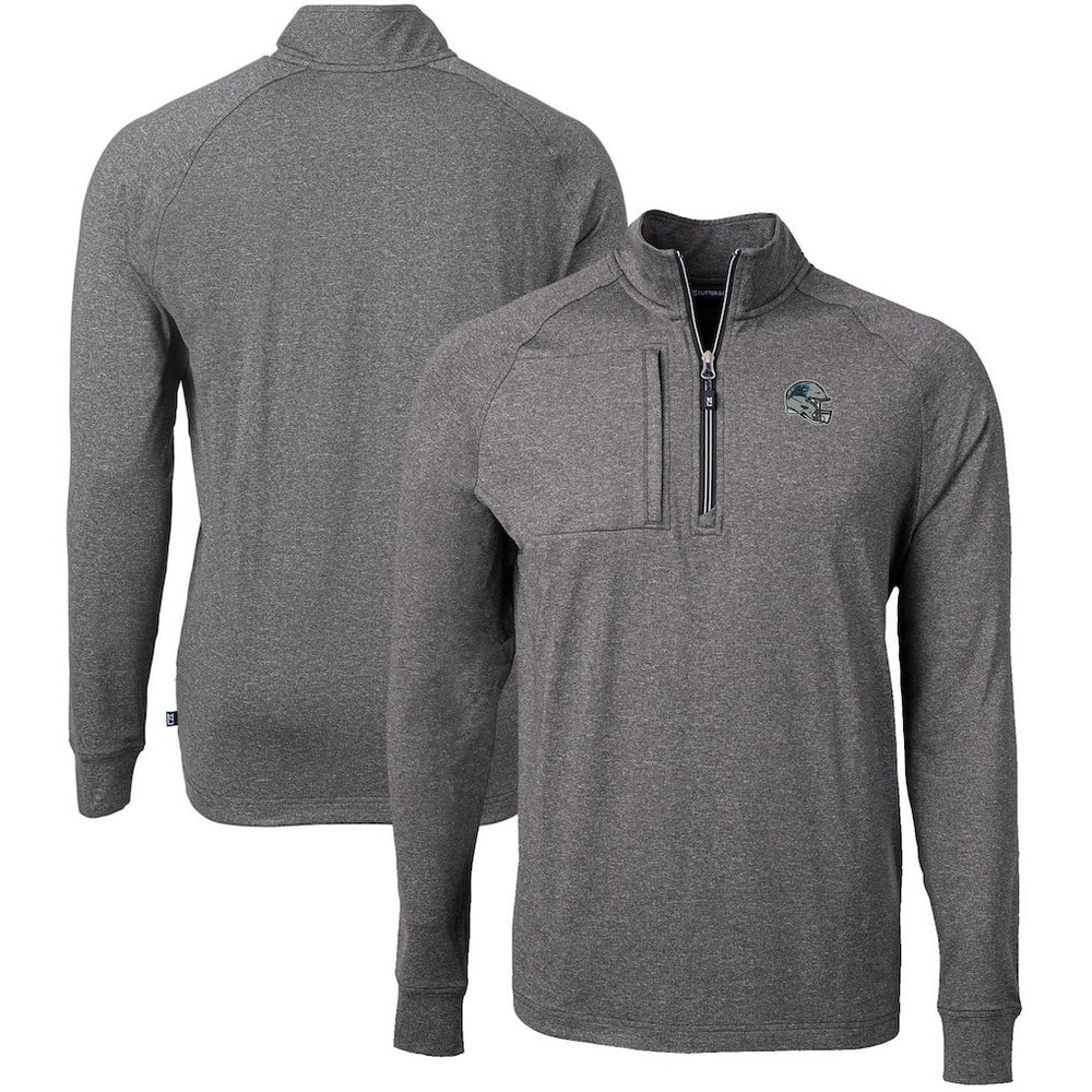 Carolina Panthers Cutter & Buck Big & Tall Adapt Eco Raglan Quarter-Zip Jacket - Heather Black sale