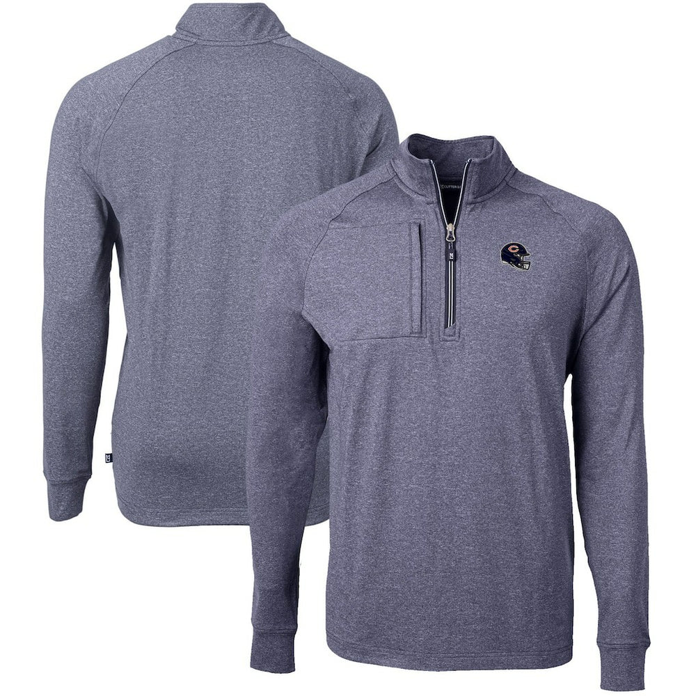 Chicago Bears Cutter & Buck Big & Tall Adapt Eco Raglan Quarter-Zip Jacket - Heather Navy for sale