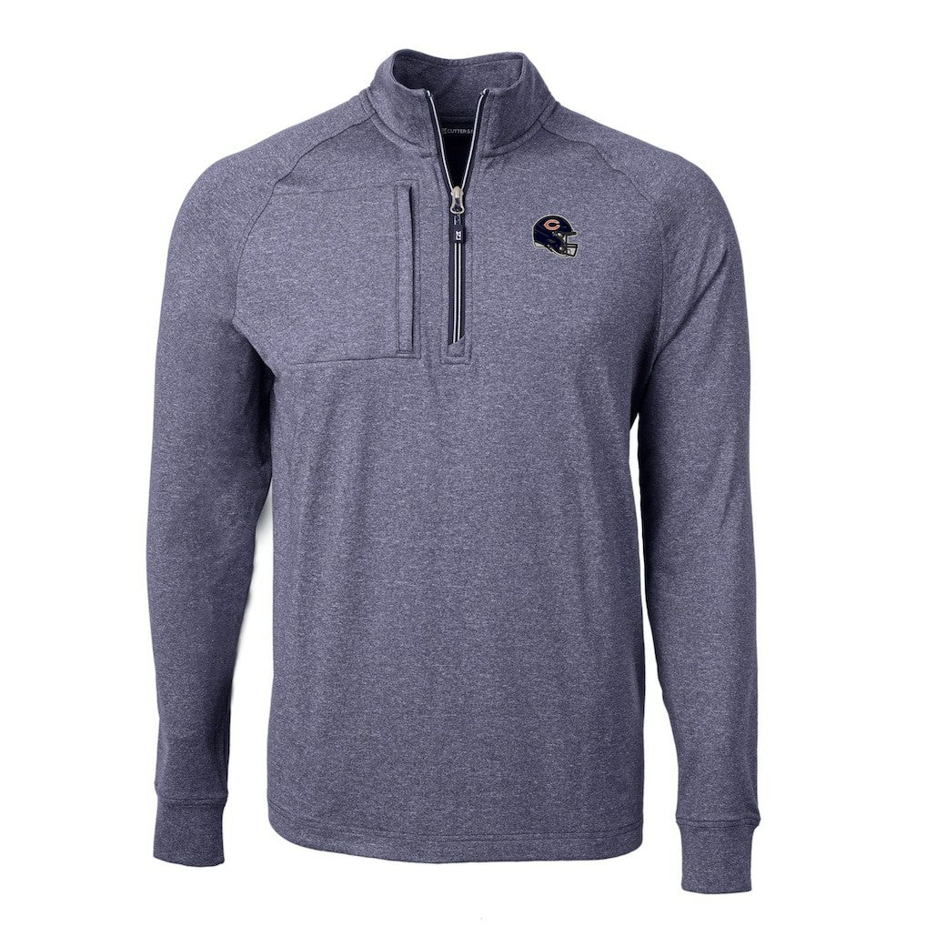 Chicago Bears Cutter & Buck Big & Tall Adapt Eco Raglan Quarter-Zip Jacket - Heather Navy for sale
