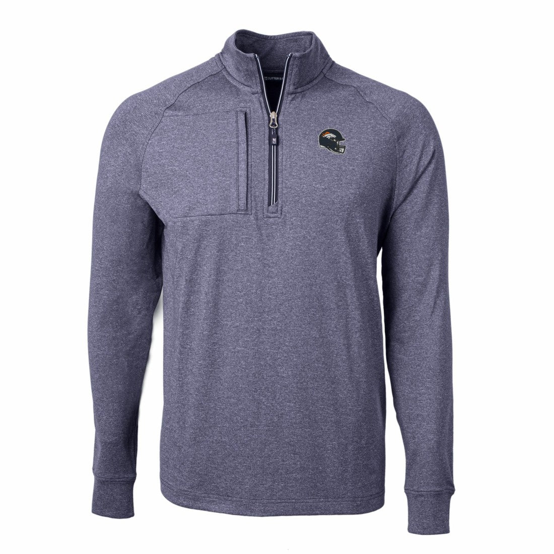 Denver Broncos Cutter & Buck Big & Tall Adapt Eco Raglan Quarter-Zip Jacket - Heather Navy cheap