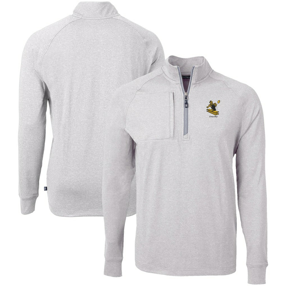 Pittsburgh Steelers Cutter & Buck Big & Tall Adapt Eco Raglan Quarter-Zip Jacket - Heather Gray on sale