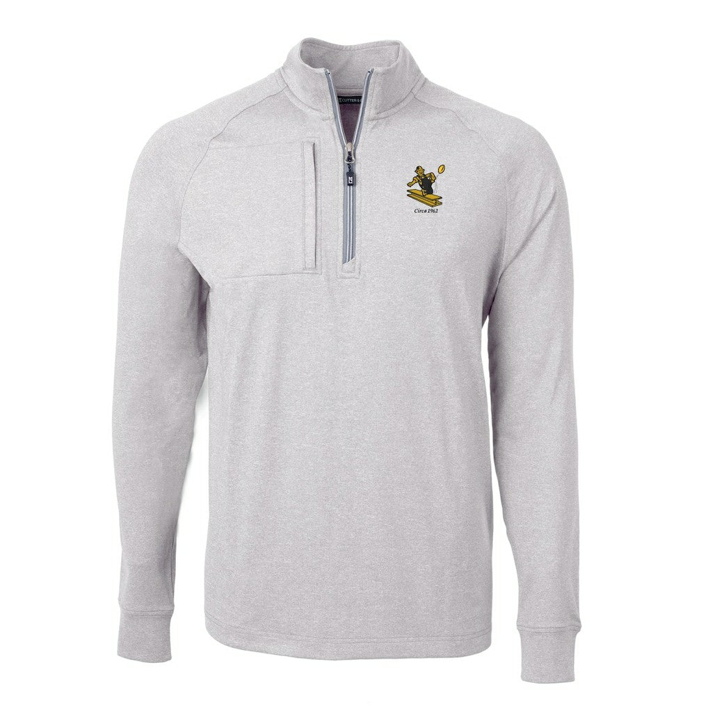 Pittsburgh Steelers Cutter & Buck Big & Tall Adapt Eco Raglan Quarter-Zip Jacket - Heather Gray on sale