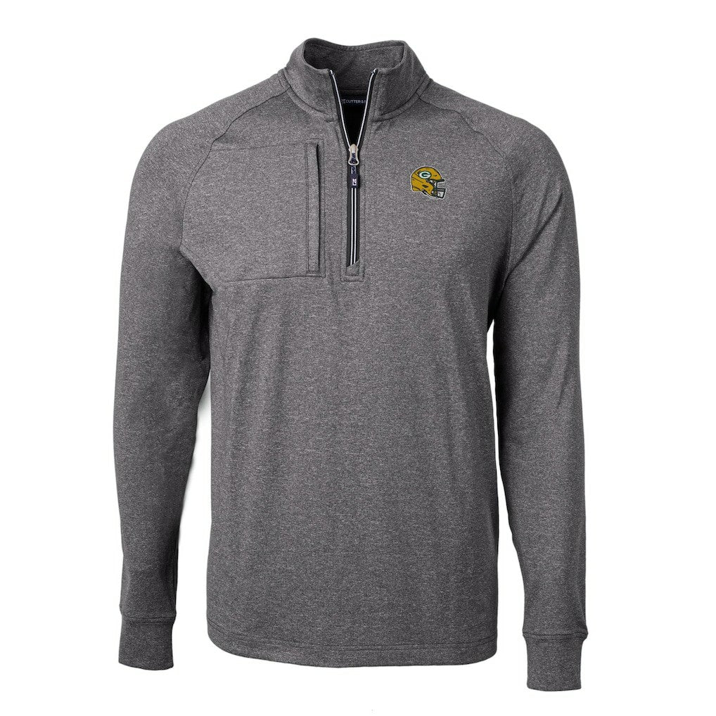 Green Bay Packers Cutter & Buck Big & Tall Adapt Eco Raglan Quarter-Zip Jacket - Heather Black for sale