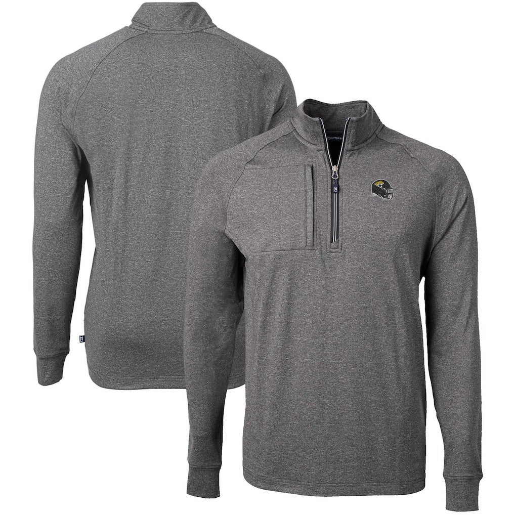 Jacksonville Jaguars Cutter & Buck Big & Tall Adapt Eco Raglan Quarter-Zip Jacket - Heather Black sale