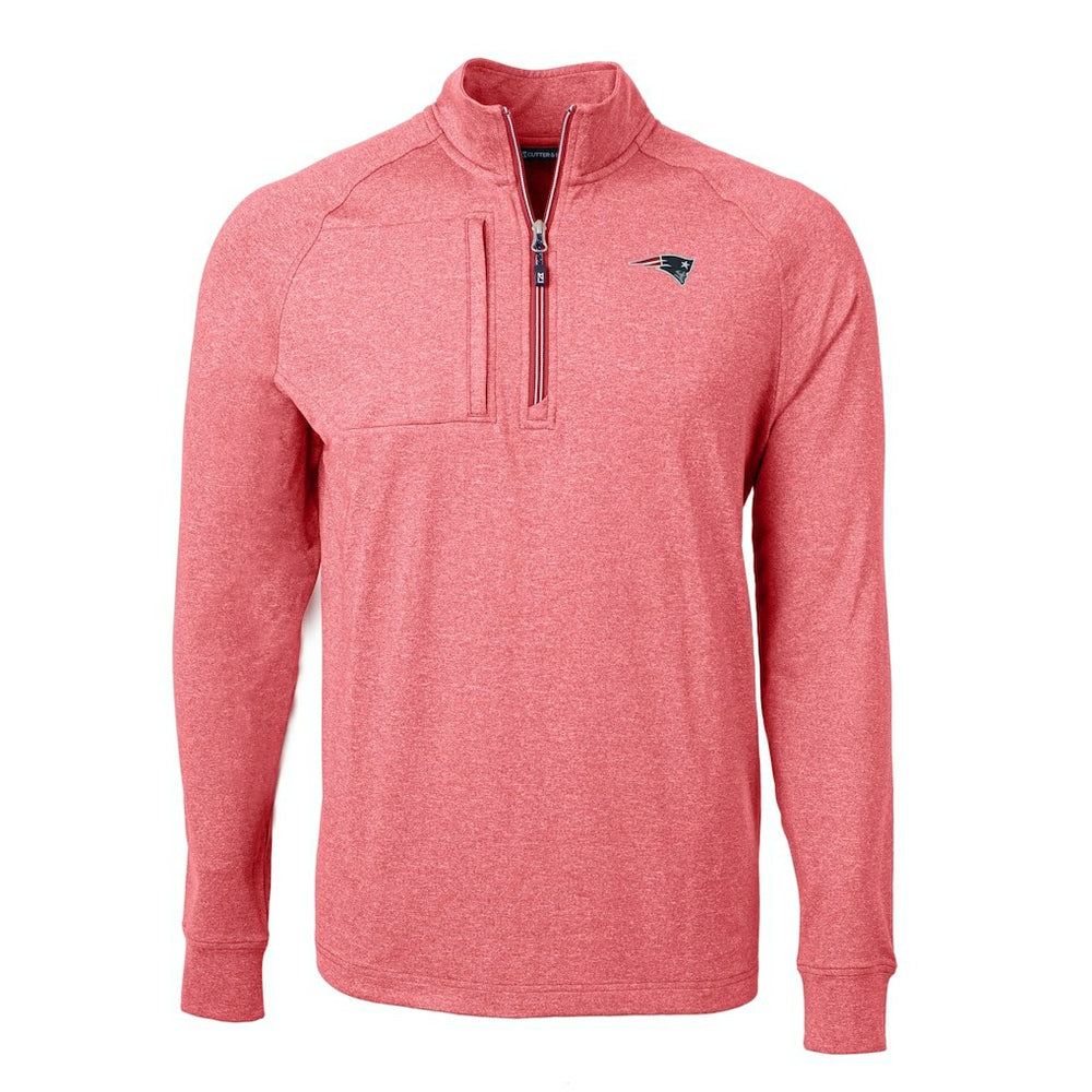 New England Patriots Cutter & Buck Big & Tall Adapt Eco Raglan Quarter-Zip Jacket - Heather Red on sale