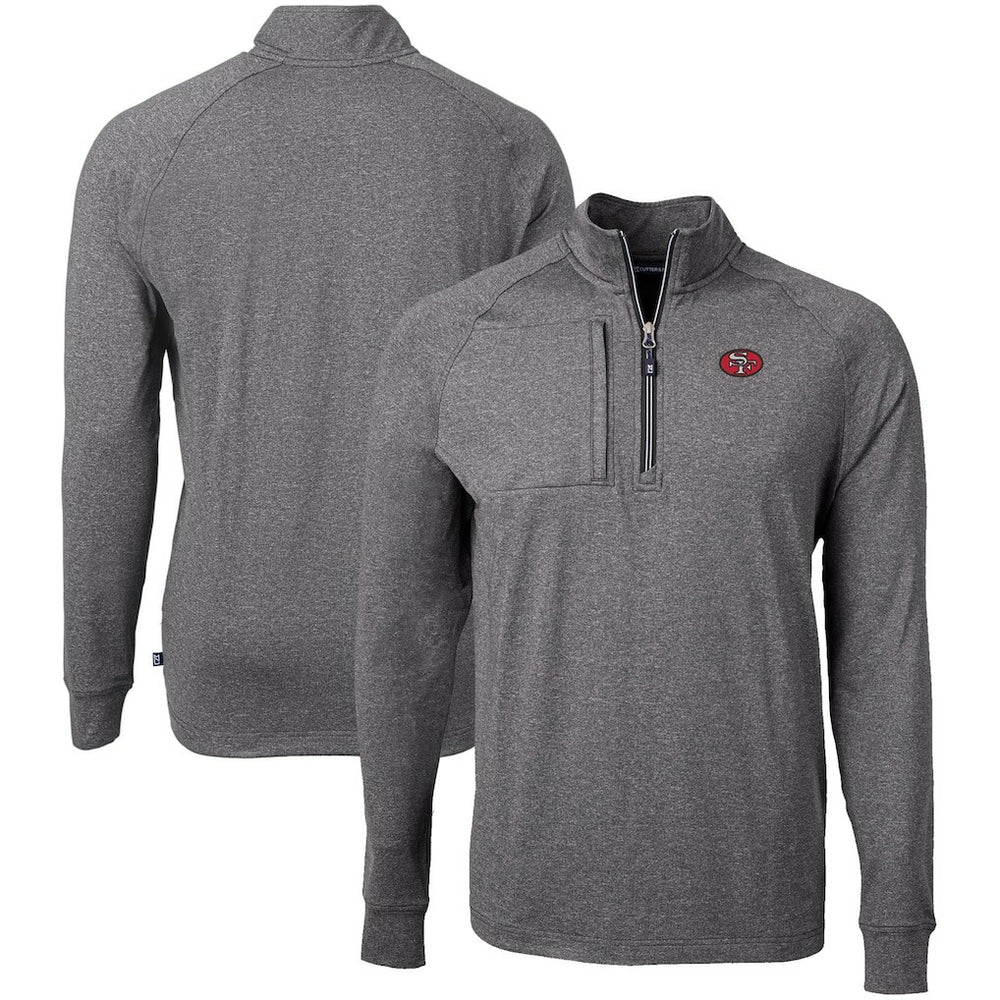 San Francisco 49ers Cutter & Buck Big & Tall Adapt Eco Raglan Quarter-Zip Jacket - Heather Black discount