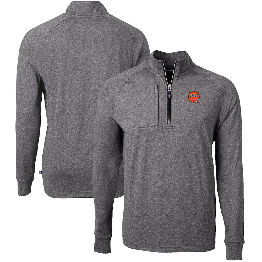 Cincinnati Bengals Cutter & Buck Big & Tall Adapt Eco Raglan Quarter-Zip Jacket - Heather Black for sale