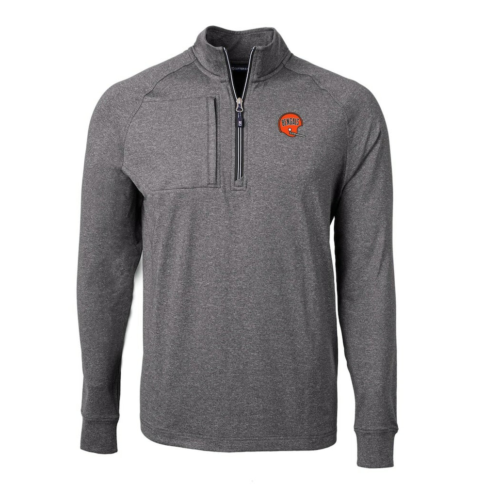 Cincinnati Bengals Cutter & Buck Big & Tall Adapt Eco Raglan Quarter-Zip Jacket - Heather Black for sale
