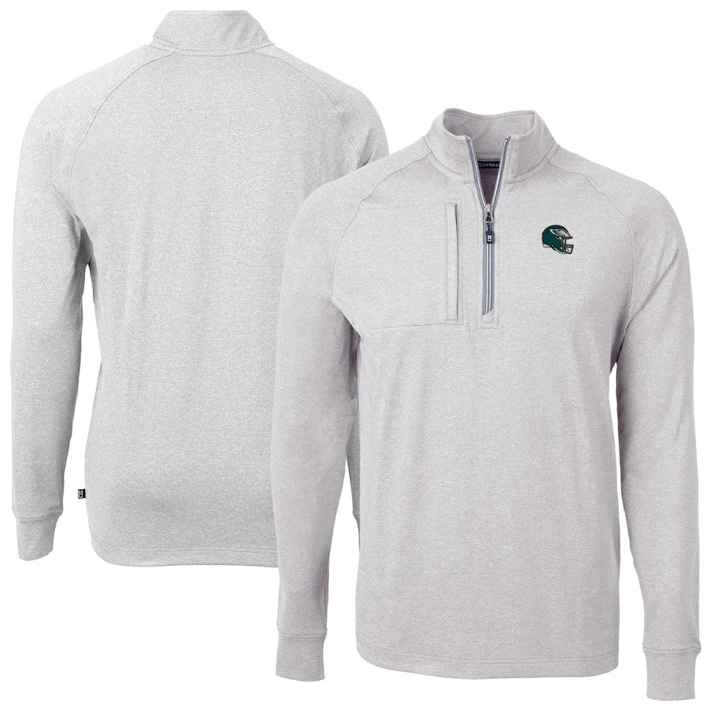 Philadelphia Eagles Cutter & Buck Big & Tall Adapt Eco Raglan Quarter-Zip Jacket - Heather Gray on sale