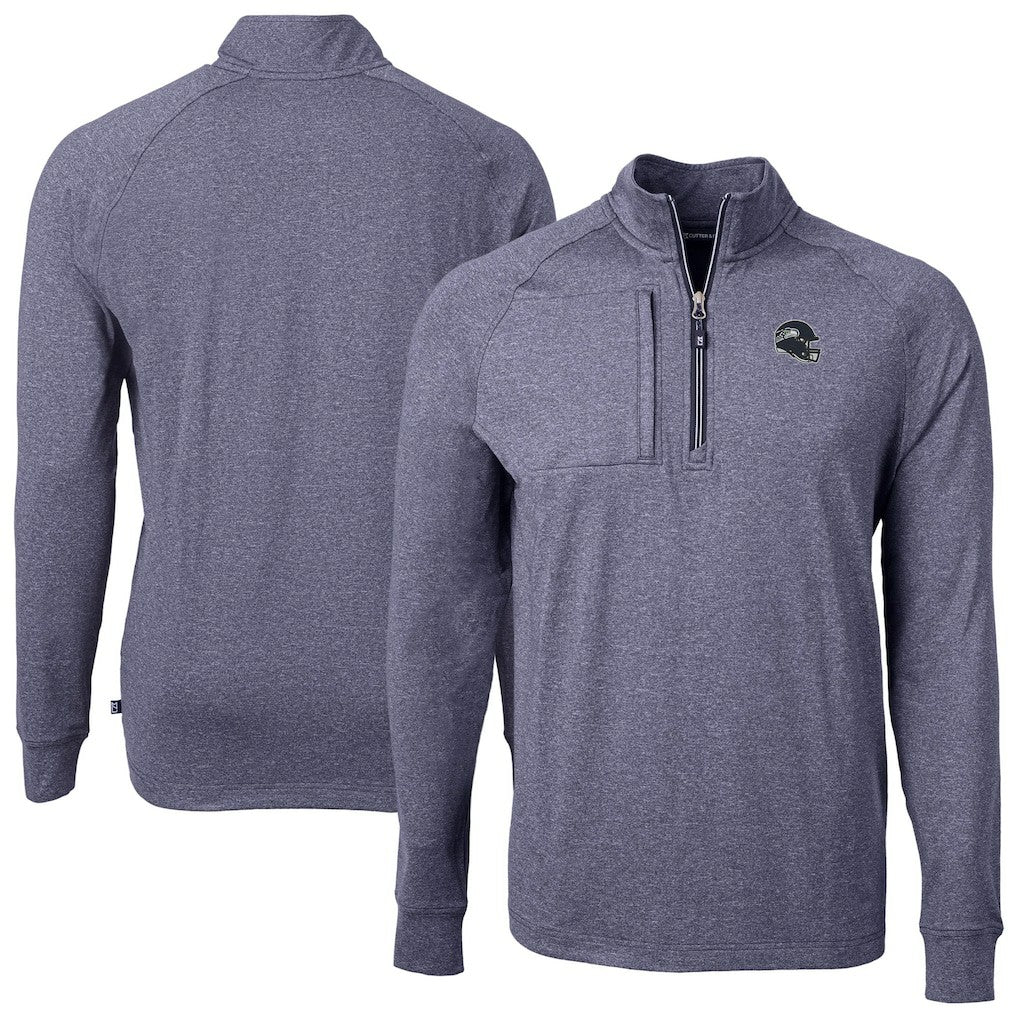 Seattle Seahawks Cutter & Buck Big & Tall Adapt Eco Raglan Quarter-Zip Jacket - Heather Navy discount