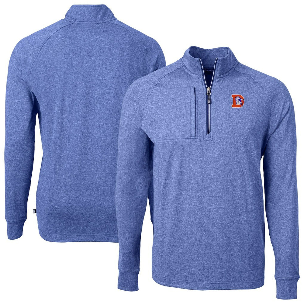 Denver Broncos Cutter & Buck Big & Tall Adapt Eco Raglan Quarter-Zip Jacket - Heather Royal on sale