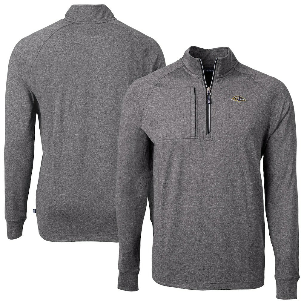 Baltimore Ravens Cutter & Buck Big & Tall Adapt Eco Raglan Quarter-Zip Jacket - Heather Black for sale