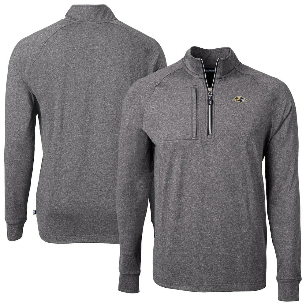 Baltimore Ravens Cutter & Buck Big & Tall Adapt Eco Raglan Quarter-Zip Jacket - Heather Black for sale