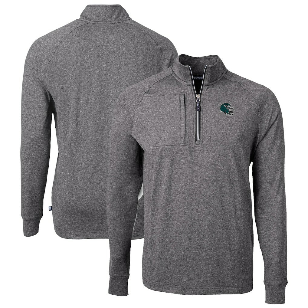 Philadelphia Eagles Cutter & Buck Big & Tall Adapt Eco Raglan Quarter-Zip Jacket - Heather Black for sale