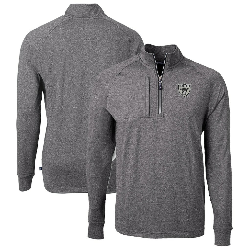 Las Vegas Raiders Cutter & Buck Big & Tall Adapt Eco Raglan Quarter-Zip Jacket - Heather Black online