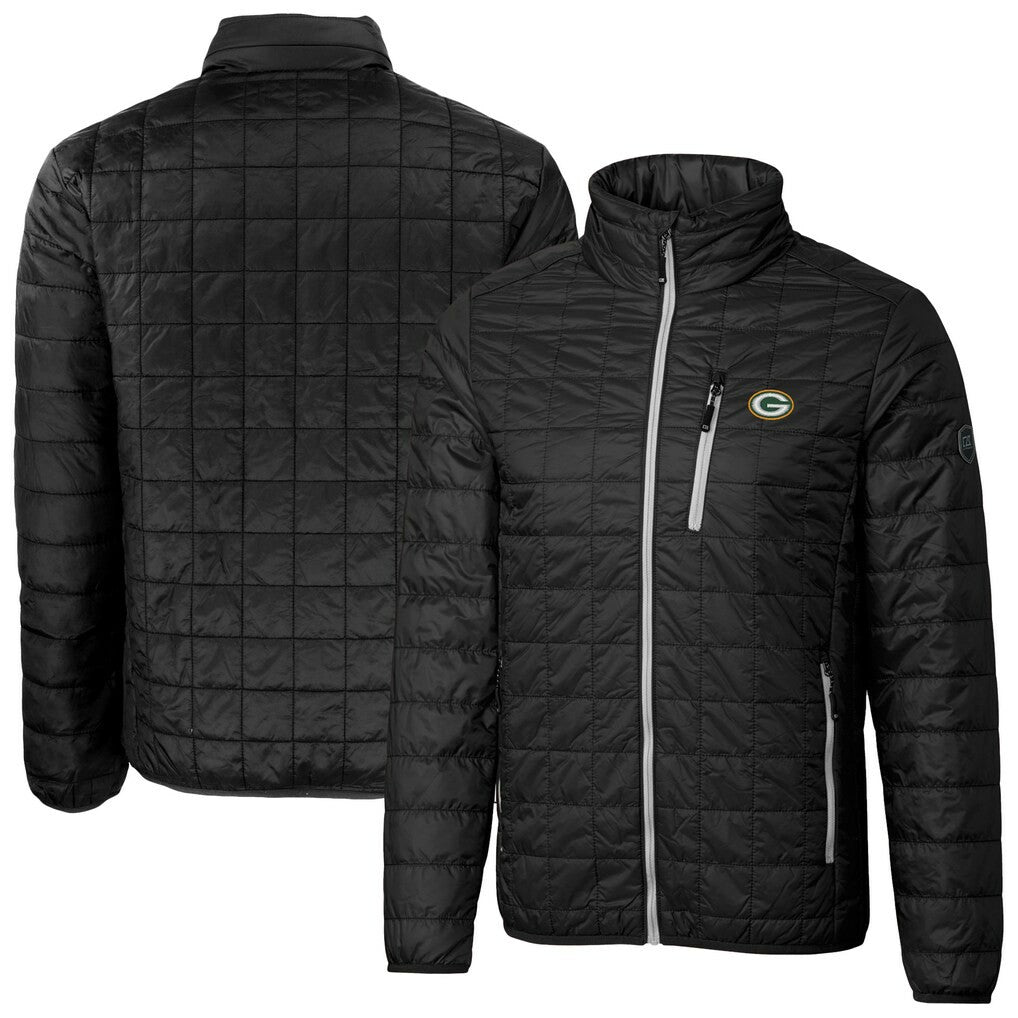 Green Bay Packers Cutter & Buck Big & Tall Rainier PrimaLoft Eco Insulated Full-Zip Hoodie Puffer Jacket - Black outlet