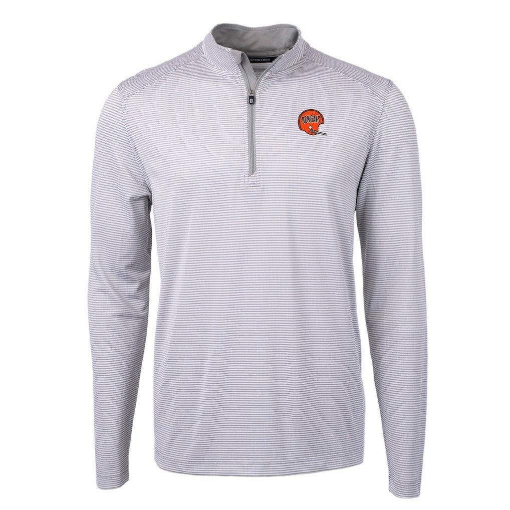 Cincinnati Bengals Cutter & Buck Big & Tall Virtue Eco Pique Micro Stripe Tri-Blend Quarter-Zip Jacket - Gray cheap