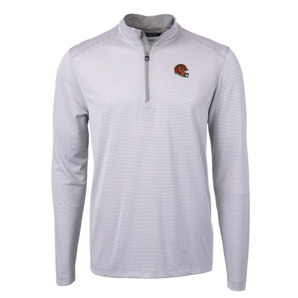 Cincinnati Bengals Cutter & Buck Big & Tall Virtue Eco Pique Micro Stripe Tri-Blend Quarter-Zip Jacket - Gray online