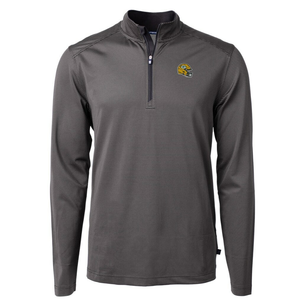 Green Bay Packers Cutter & Buck Big & Tall Virtue Eco Pique Micro Stripe Tri-Blend Quarter-Zip Jacket - Black on sale