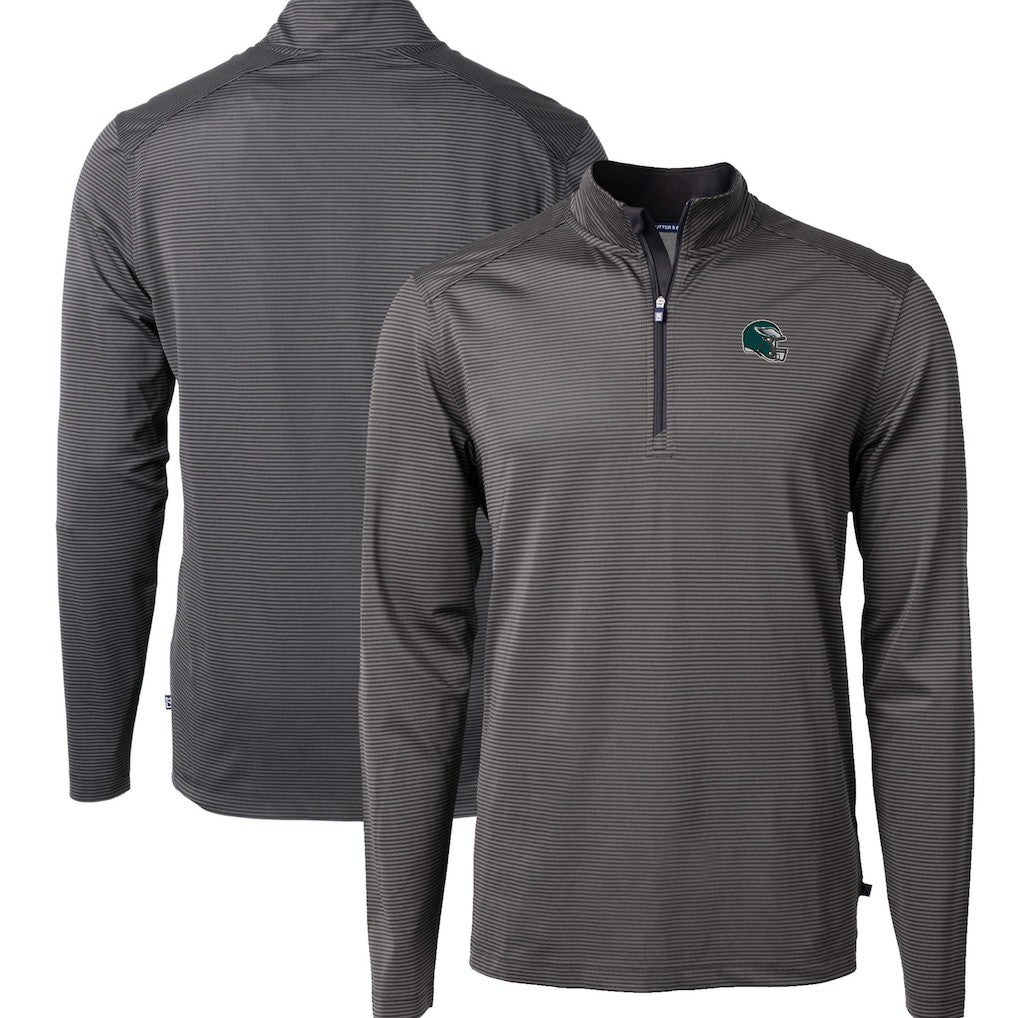 Philadelphia Eagles Cutter & Buck Big & Tall Virtue Eco Pique Micro Stripe Tri-Blend Quarter-Zip Jacket - Black on sale