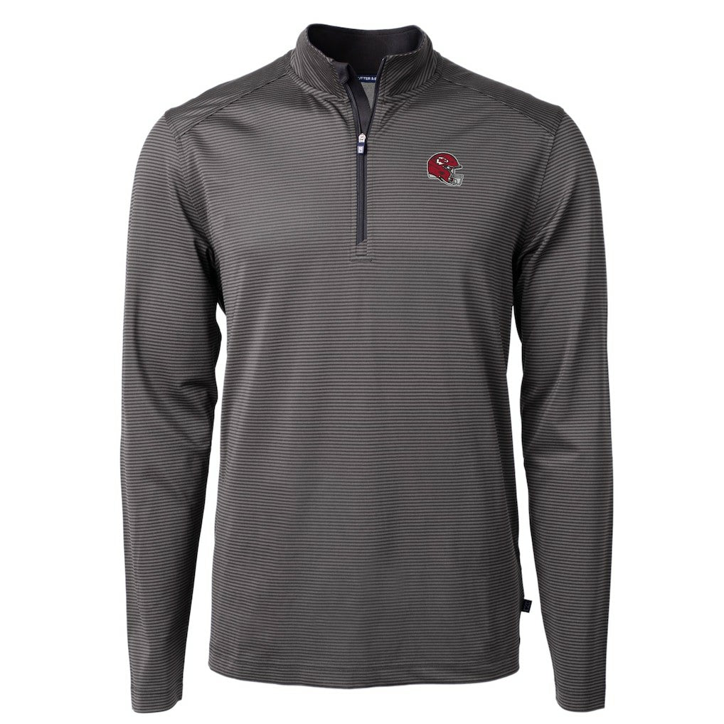 Kansas City Chiefs Cutter & Buck Big & Tall Virtue Eco Pique Micro Stripe Tri-Blend Quarter-Zip Jacket - Black on sale