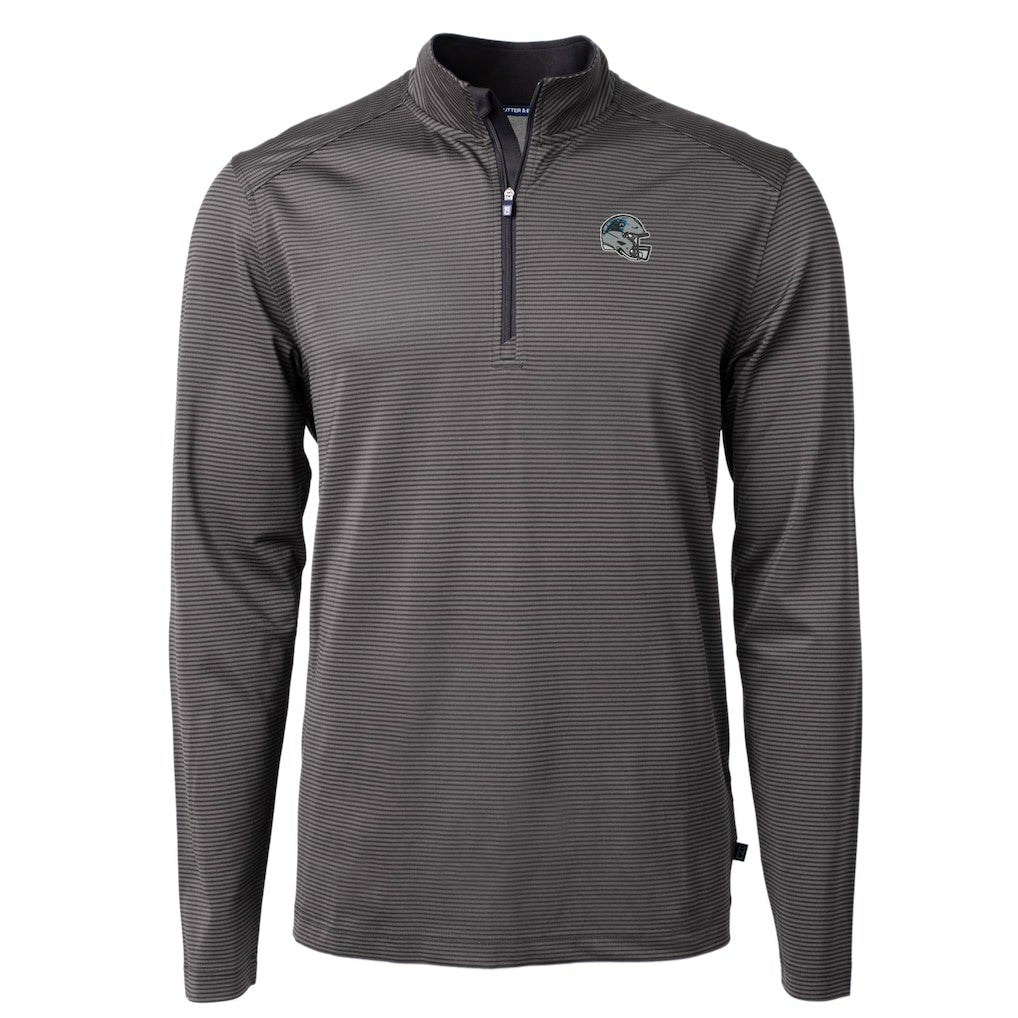 Carolina Panthers Cutter & Buck Big & Tall Virtue Eco Pique Micro Stripe Tri-Blend Quarter-Zip Jacket - Black for sale