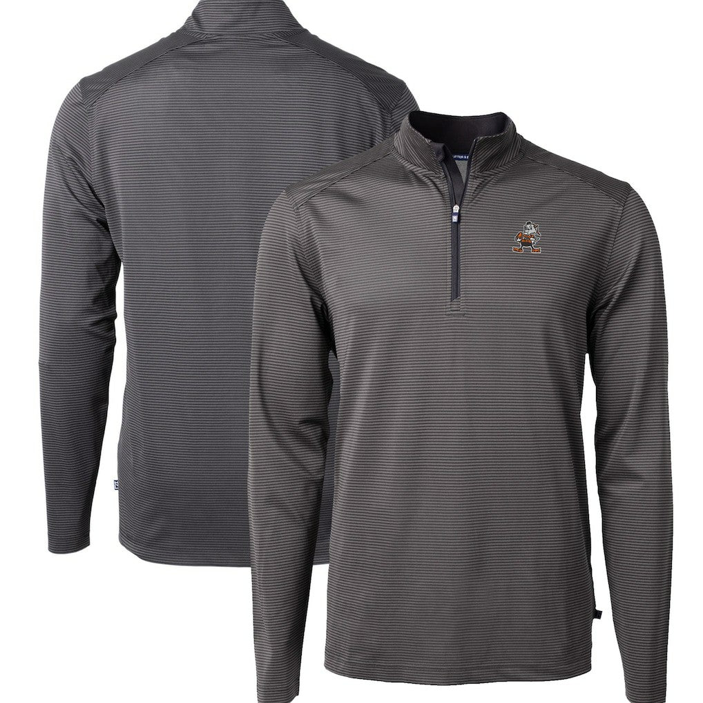 Cleveland Browns Cutter & Buck Big & Tall Virtue Eco Pique Micro Stripe Tri-Blend Quarter-Zip Jacket - Black discount
