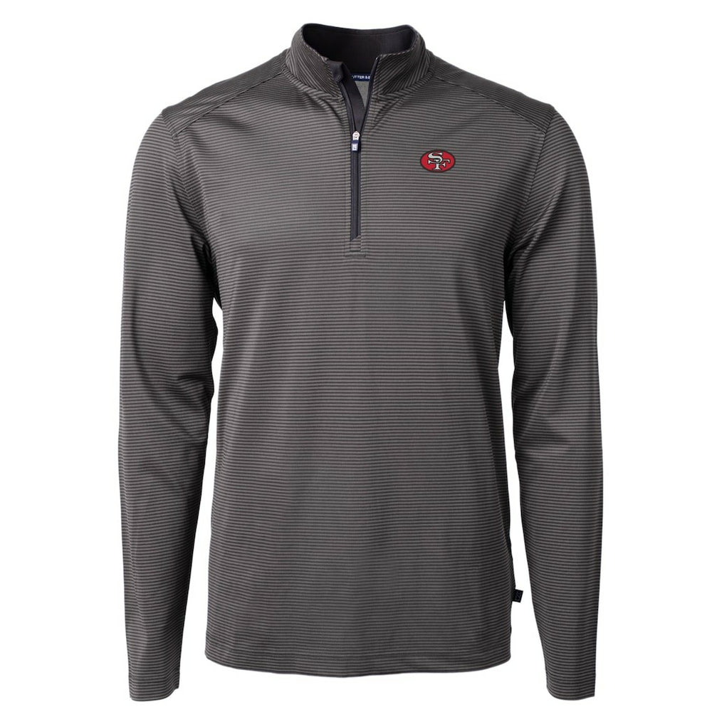 San Francisco 49ers Cutter & Buck Big & Tall Virtue Eco Pique Micro Stripe Tri-Blend Quarter-Zip Jacket - Black for sale