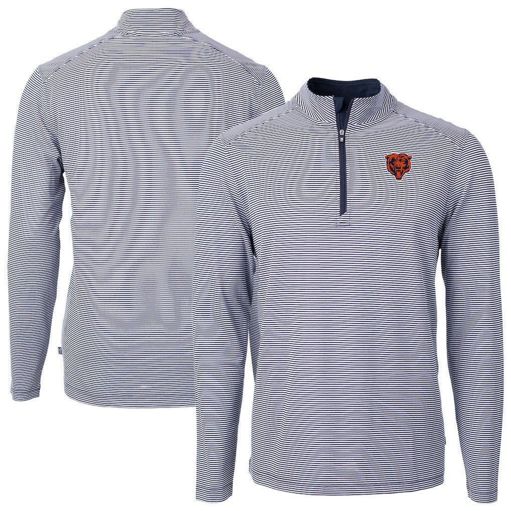 Chicago Bears Cutter & Buck Big & Tall Virtue Eco Pique Micro Stripe Tri-Blend Quarter-Zip Jacket - Navy cheap