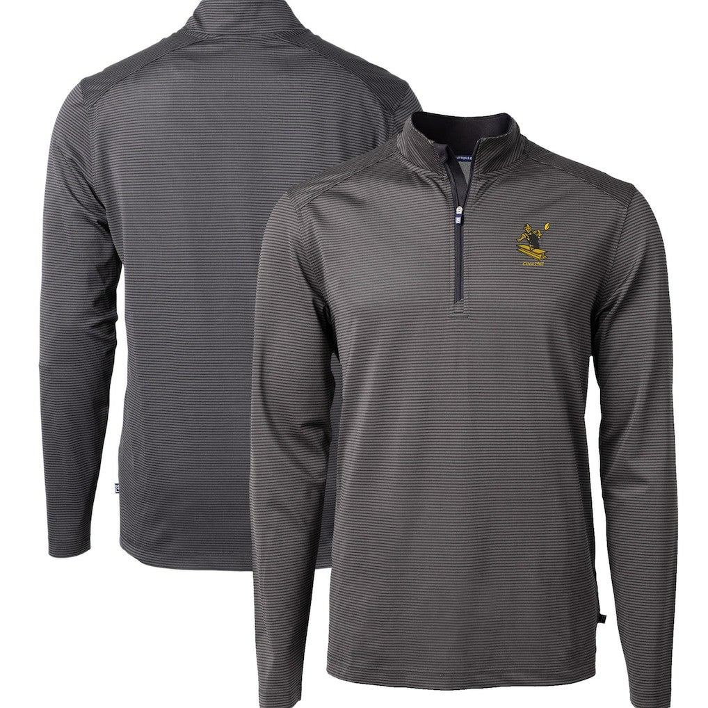 Pittsburgh Steelers Cutter & Buck Big & Tall Virtue Eco Pique Micro Stripe Tri-Blend Quarter-Zip Jacket - Black cheap